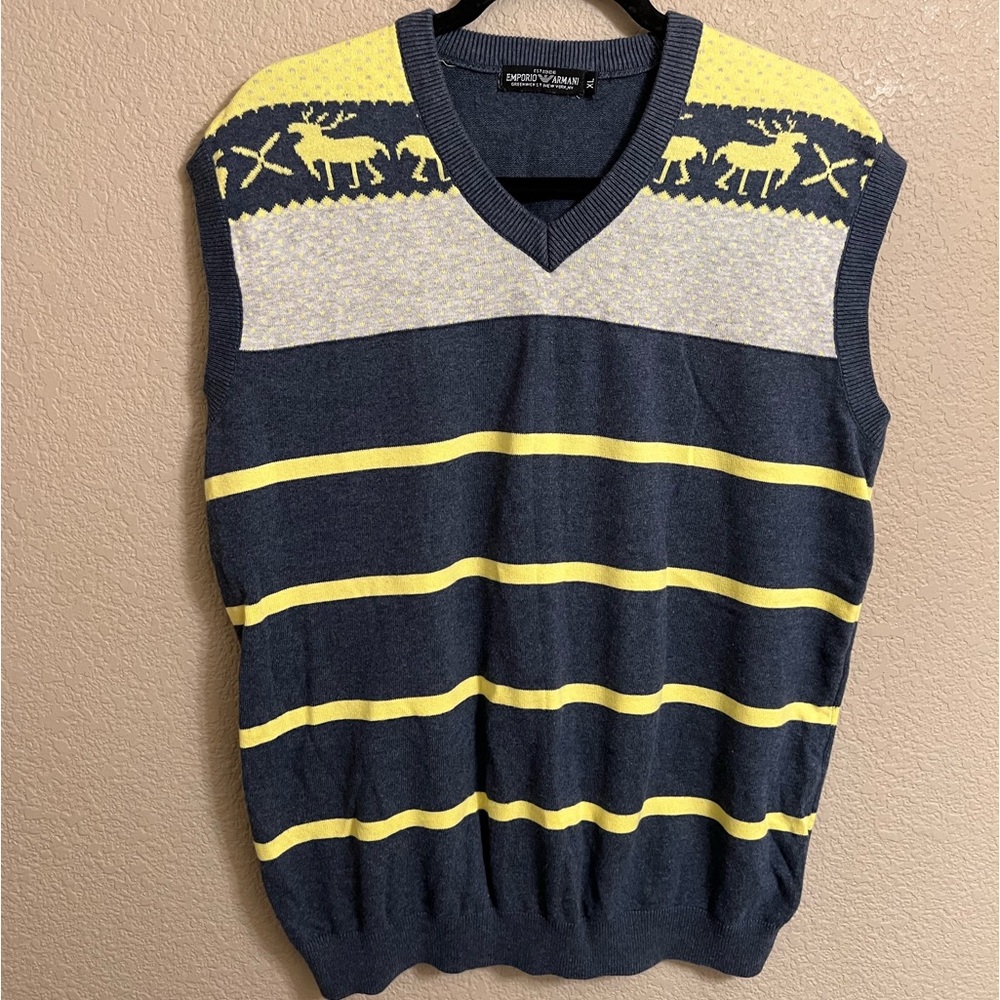 EMPORIO ARMANI Men’s V Neck Sweater Winter Vest Pullover Retro Size XL - Picture 3 of 13